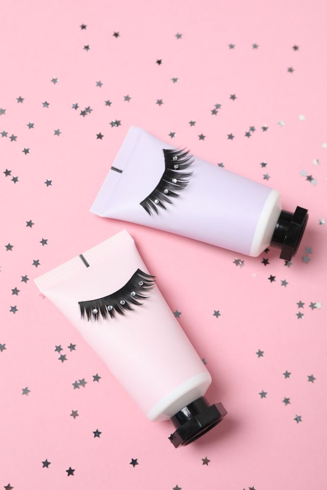 concept of cosmetology tools and beauty treatment, false eyelashes