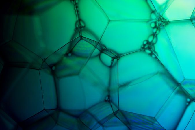 Abstract background bio technology, macro photography foam and water with gradient background. Molecule multicolor backgorund