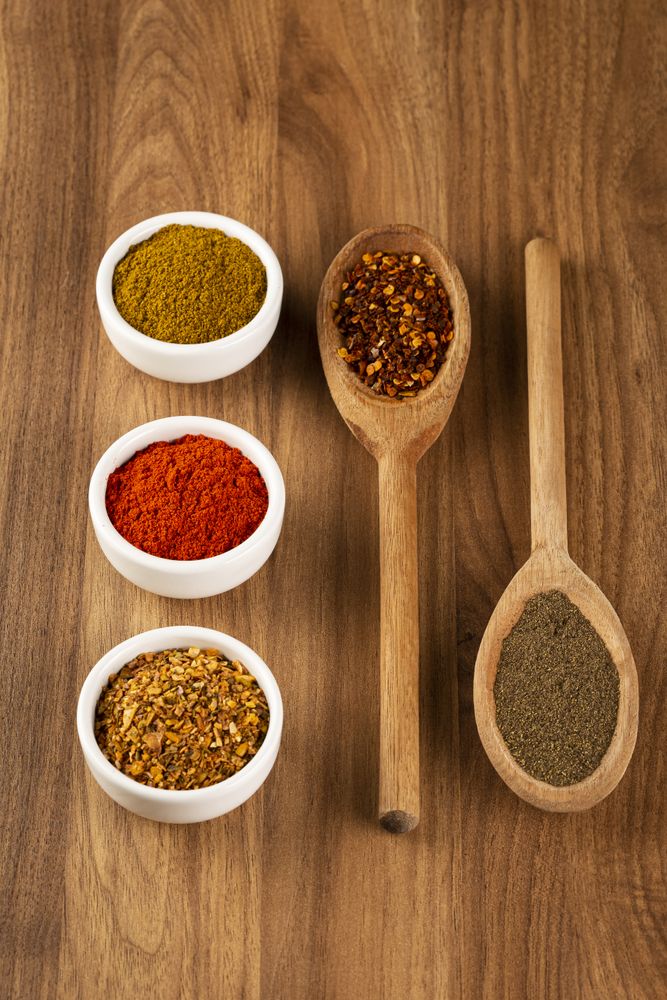 Variety of spices and seasonings on the table.