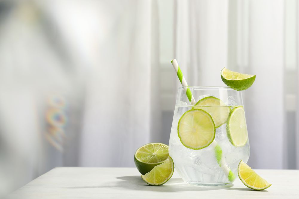 Glass of mojito, delicious fresh summer cocktail, space for text