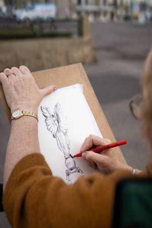 Detail of woman's drawing board during class