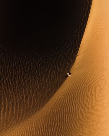 Top view of person standing on desert dune