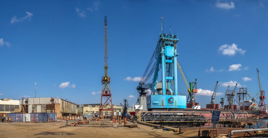 Blue crane at seaport of Chernomorsk, Ukraine