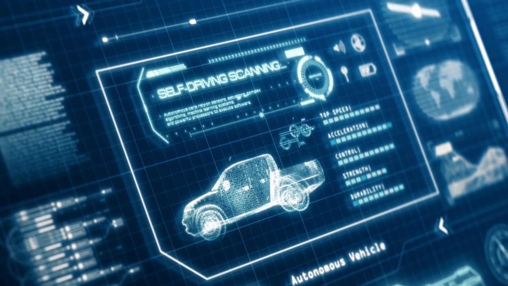 Blue hologram with vehicle on screen
