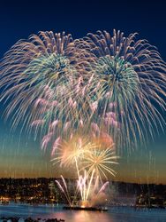Fireworks at dusk