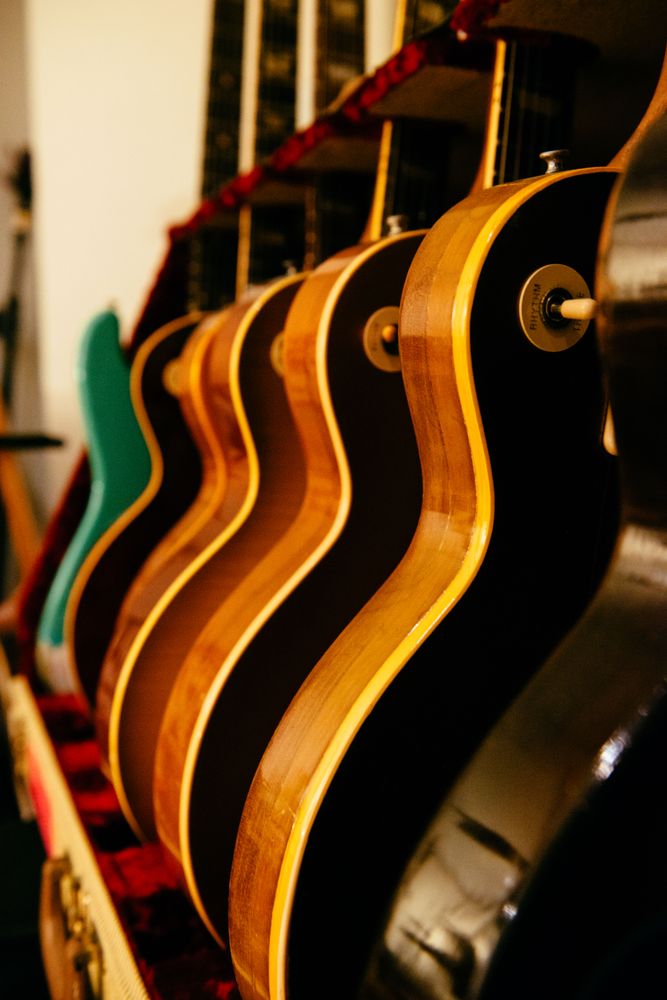 Row of vintage guitars