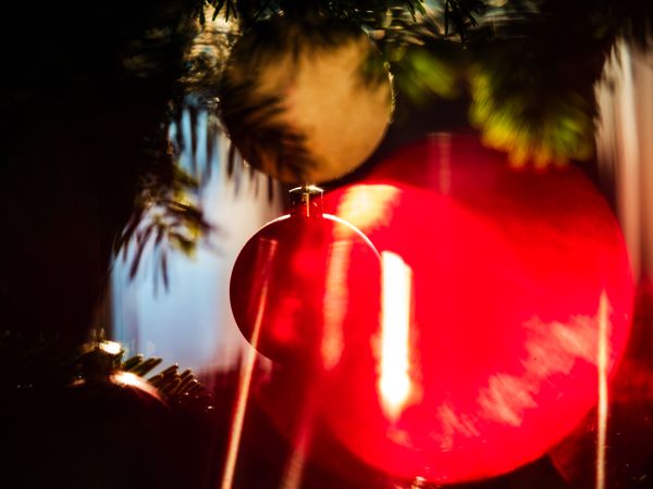 Christmas tree balls. Beautiful bokeh. Festive mood.