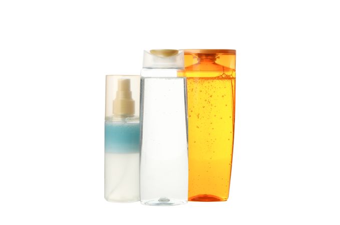 Blank bottles for cosmetics isolated on light background
