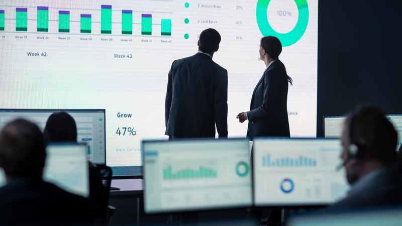 Professionals Examine Dynamic Data Visualizations on Large Screens in a Tech-driven Office