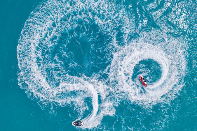 Aerial shot of two people on jet skis