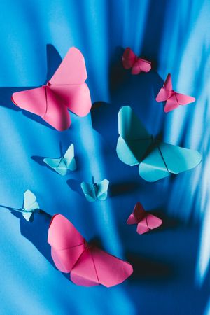 Paper butterflies on silk cloth