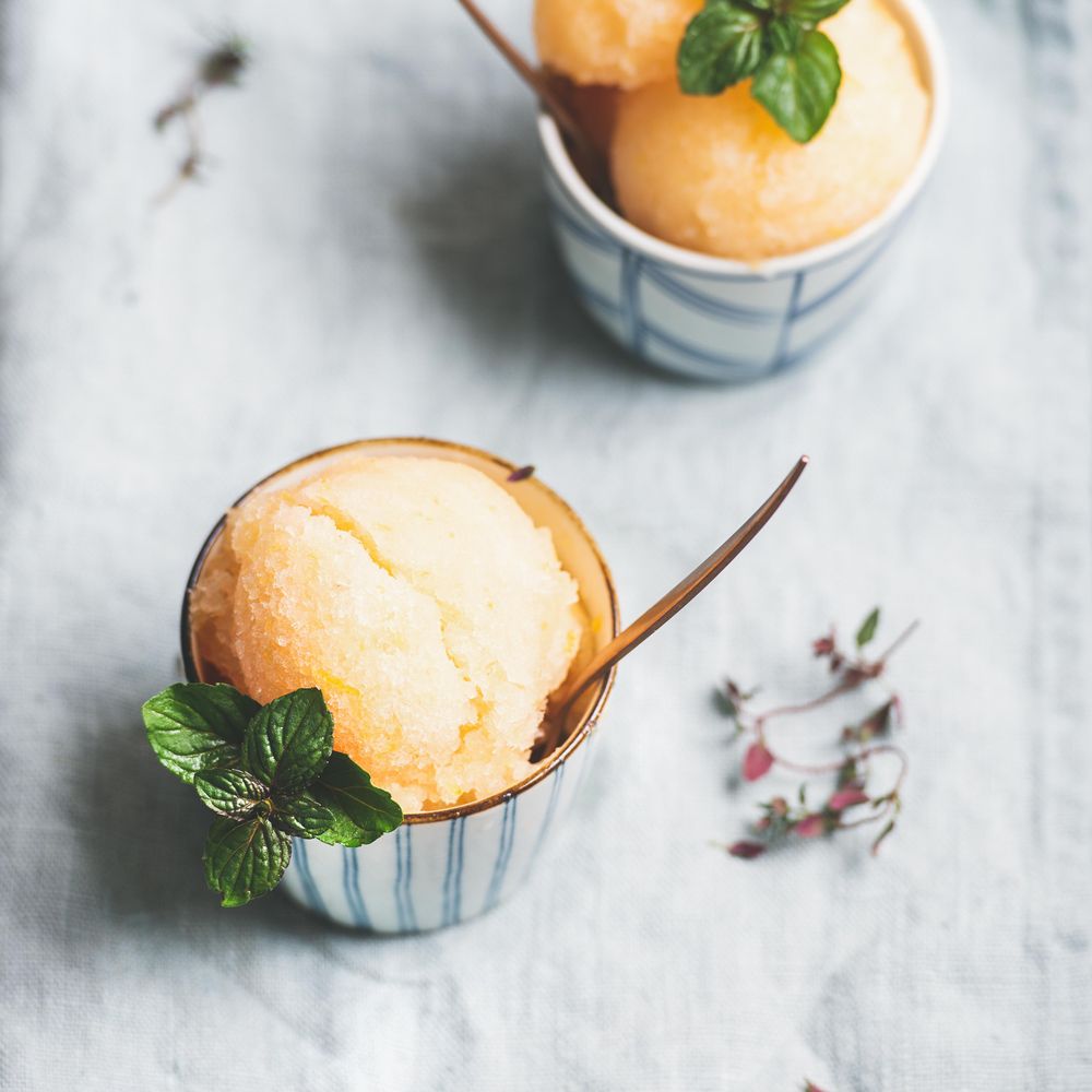 Fresh homemade grapefruit sorbet, square crop