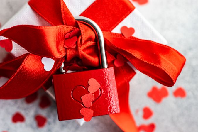 Giftbox with red padlock & ribbon