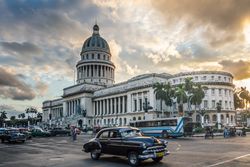 Havana, Cuba - November, 22 2012: Street near Capitol on cloudy day