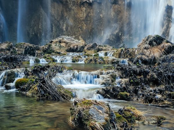 hidden waterfalls deep forest in Croatia.
