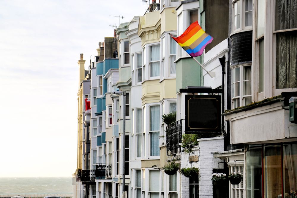 LGBT flag on town street