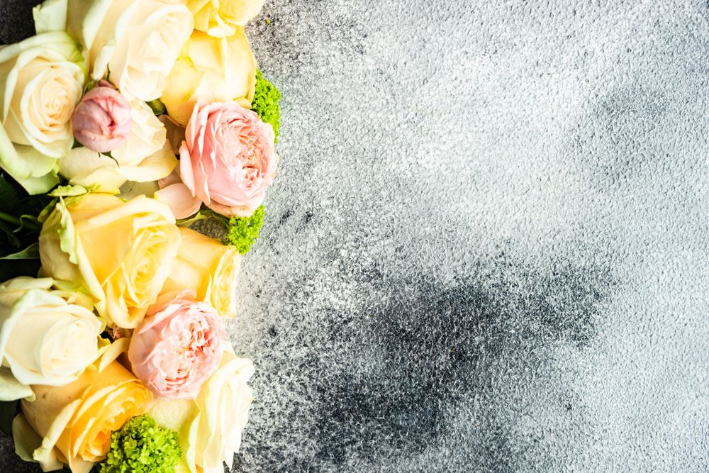 Spring flowers on grey counter