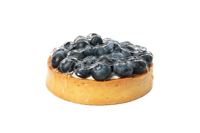 Tasty blueberry pie isolated on light background