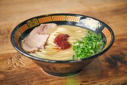 Delicious Japanese noodle soup with tomato salsa