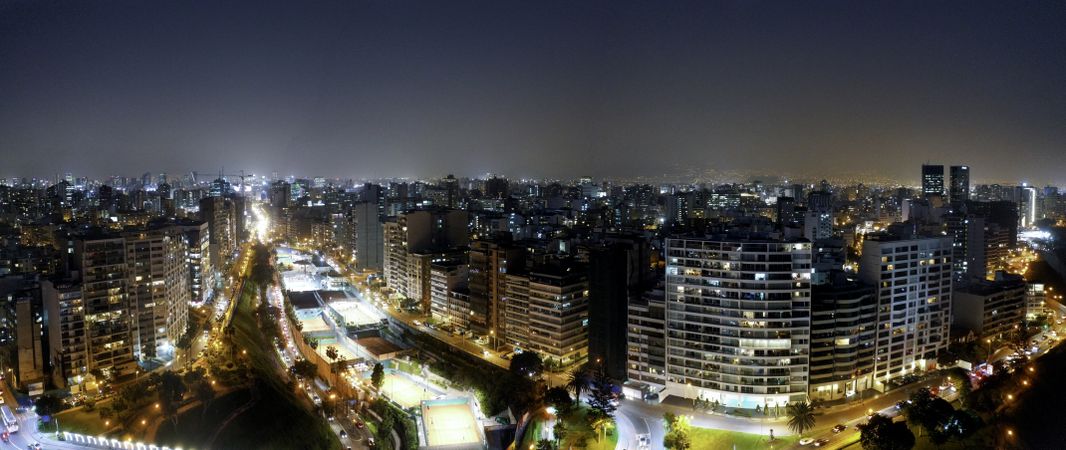 Lima cityscape at night in Peru