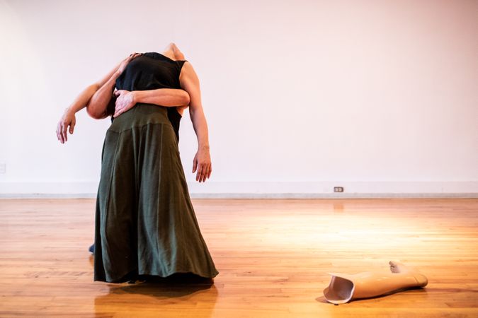 MONTREAL, QUEBEC, CANADA – April 19 2019- Two dancers leaning back in dance studio