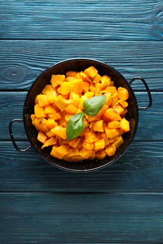 Concept of tasty homemade dish - baked pumpkin
