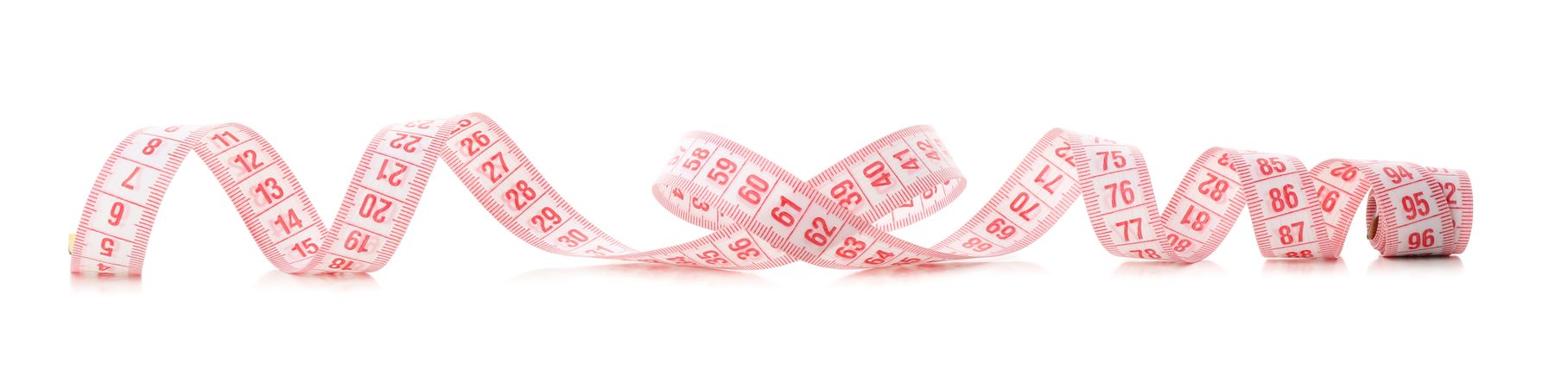 Measuring tape isolated on light background. Weight loss