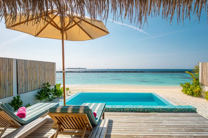 Private pool over looking beach in private villa