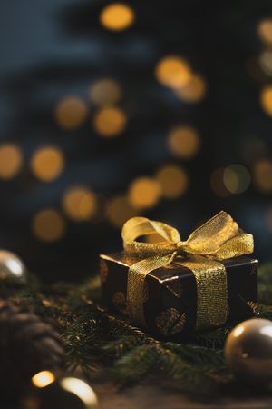 Christmas gift with festive background