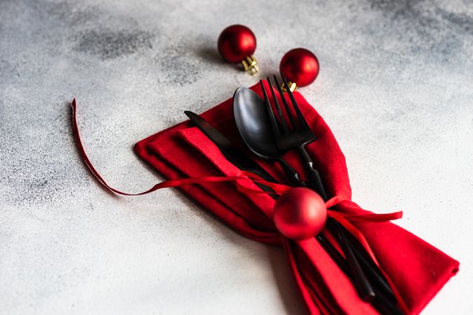 Christmas silverware set in red