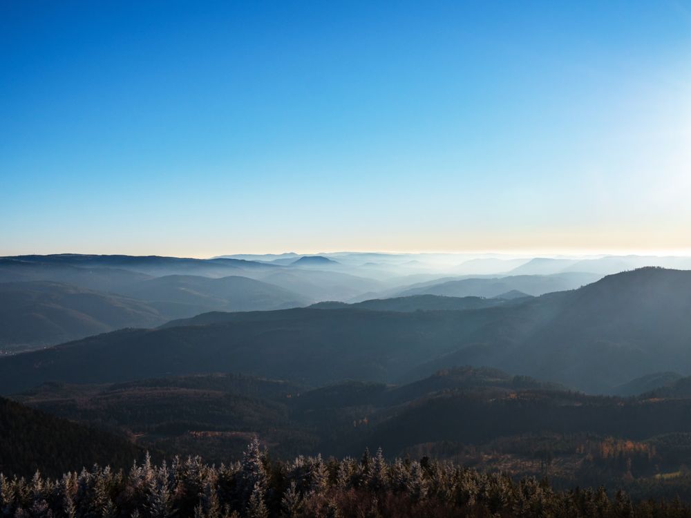 Panoramic view of the silhouettes of the mountains.