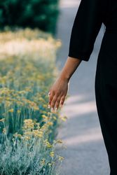 Hand of female walking in park