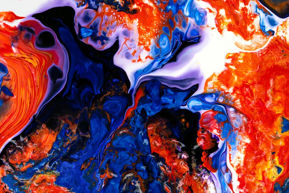 Blue and Red Fluid Art, Abstract Acrylic Pouring
