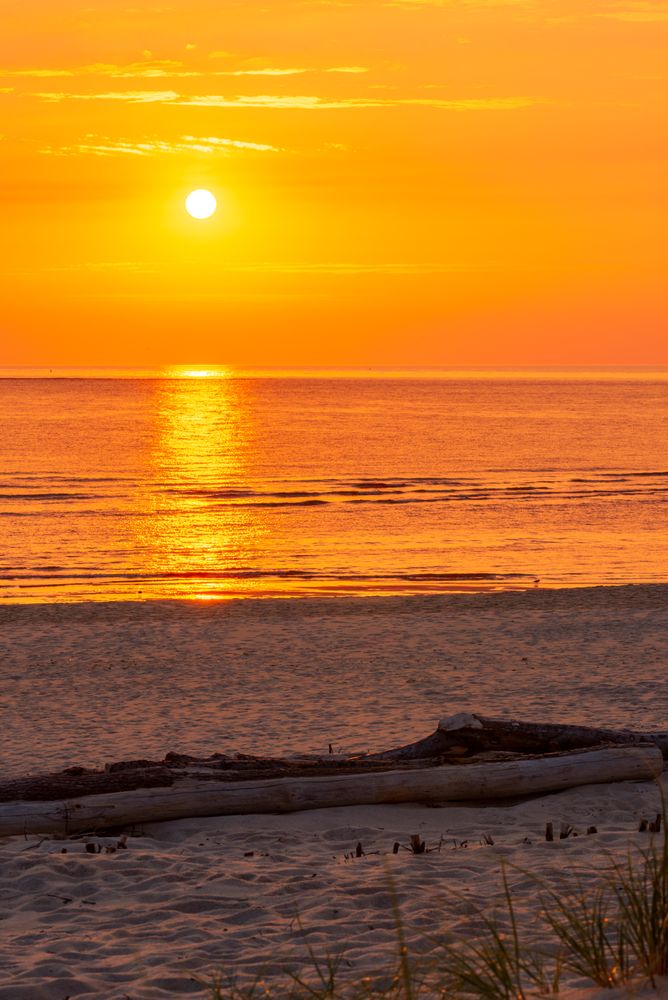 Sunset scenery on Sylt island beach in North Sea, in Germany