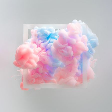 Cloud-like pastel pink and blue color paint with  frame on light  background