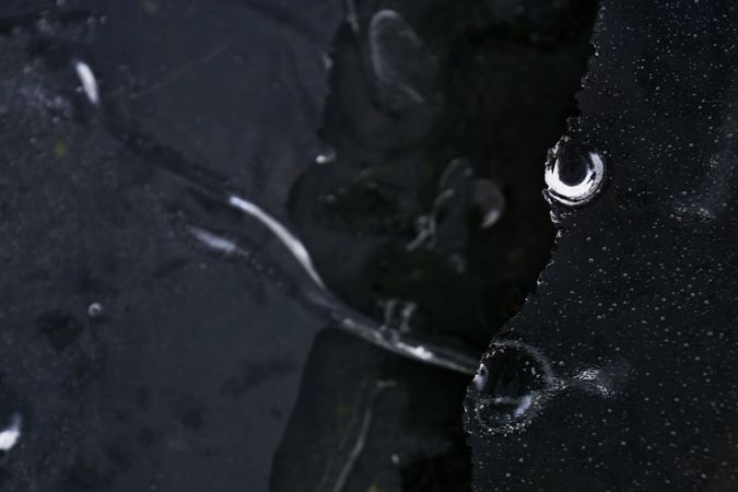 Fragment of thin ice on dark frozen river