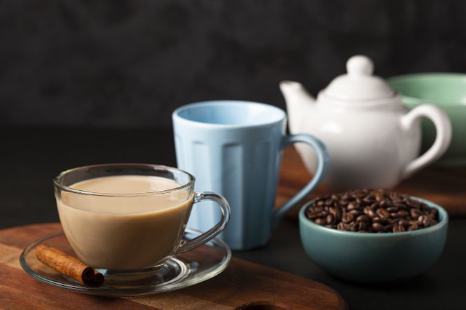 Cup of coffee with creamy milk.