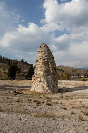 Liberty Cap, a dormant hot spring dome in Yellowstone National Park in northwestern Wyoming