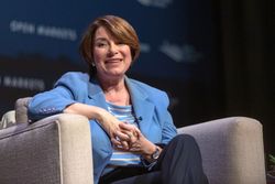 Storm Lake, Iowa, USA - March 30, 2019: Senator Amy Klobuchar speaks at the Heartland Forum