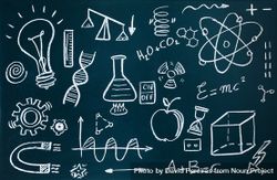 Chemist and mathematical drawings on chalkboard background 5lVmJm