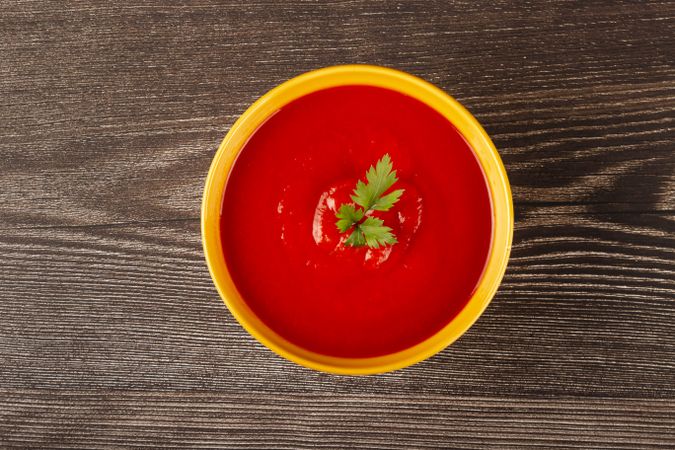 Delicious homemade tomato soup in bowl.