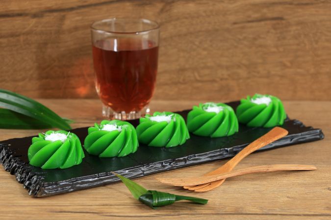 Kue Kaswi or Kue Ijo, Traditional Indonesian Cake made from Tapioca Flour and Pandan Leaf Juice