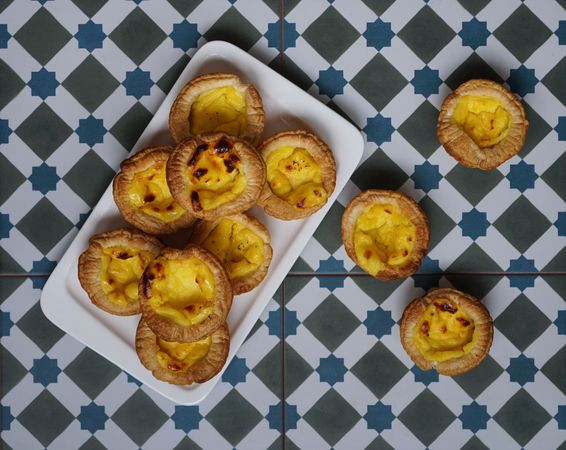 Fresh egg baked tarts on tray