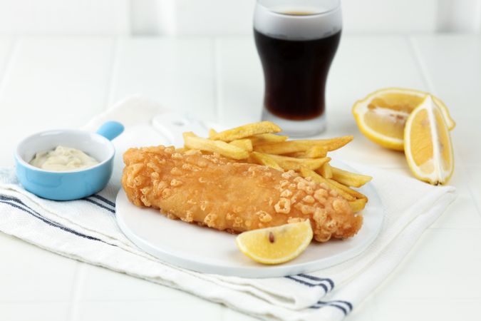 Fish and Chips: Crispy Battered Fish Served with Deep-Fried Potato Chips