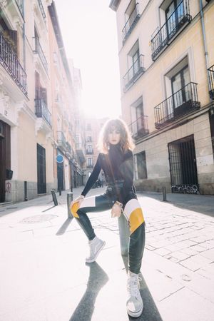 Young pretty woman posing in Madrid streets