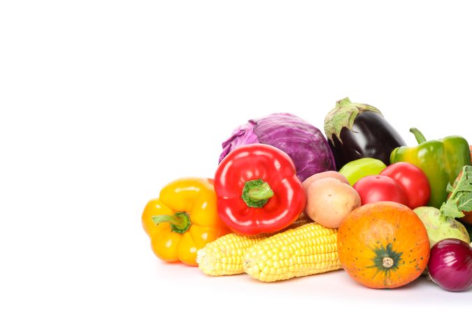 Composition with ripe vegetables isolated on plain background