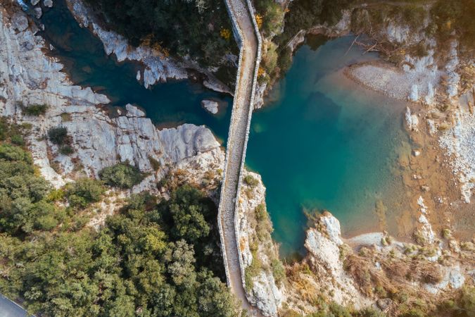 Aerial view of a medieval bridge