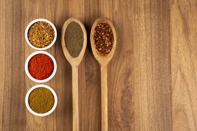 Variety of spices and seasonings on the table.