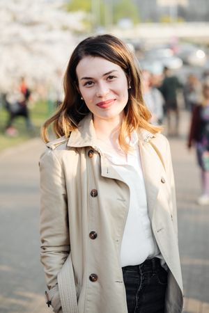 Stylish female on city street