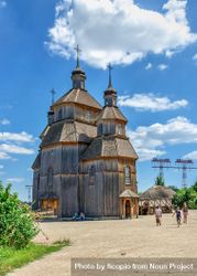 Exterior of Cossacks church in National Reserve Khortytsia in Zaporozhe, Ukraine 41Ap84